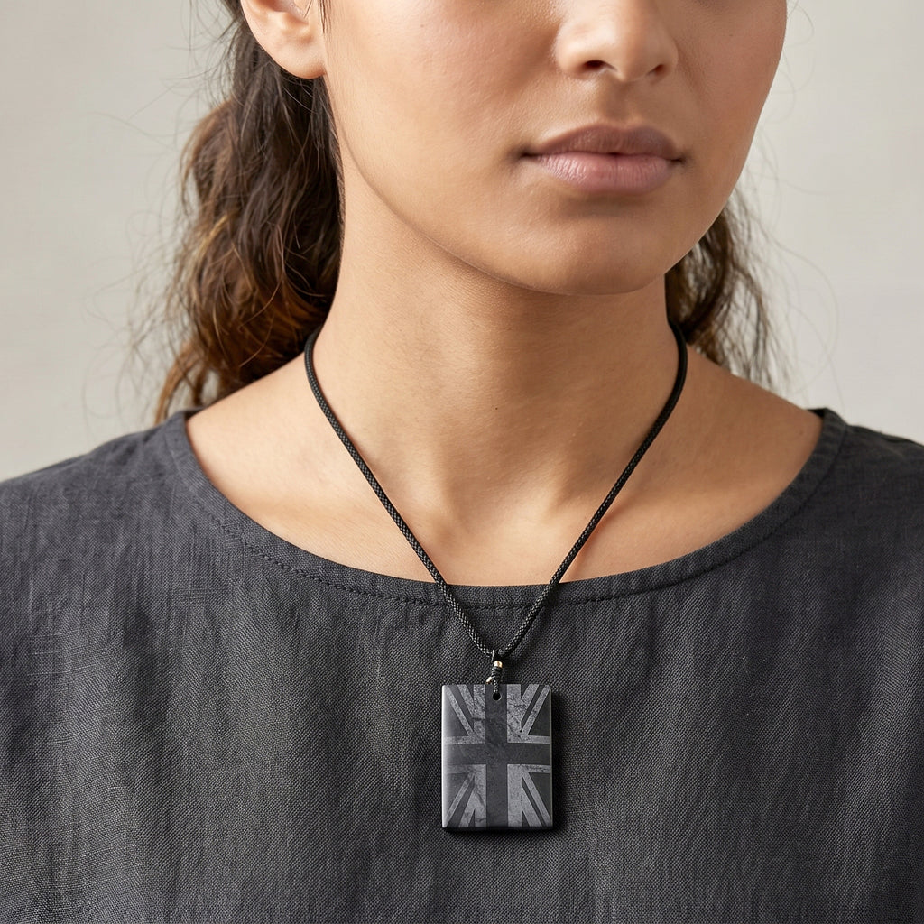 Natural Shungite Adjustable Union Jack design Necklace (Size - 28) 90.00 Ct._8556750_1