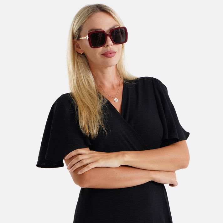 Trendy Oversized Square UV400 Polarised Sunglasse - Maroon 8556781 2