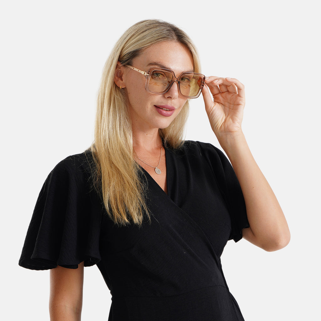 Trendy Oversized Square UV400 Polarised Sunglasse - Light Gold_8556782_1