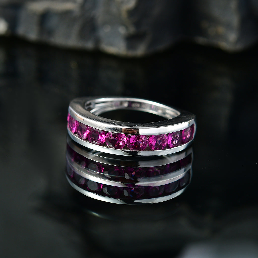D'Joy - Radiant Ember Garnet Half Eternity Band Ring in Rhodium Overlay Sterling Silver 2.03 Ct._8557002_2