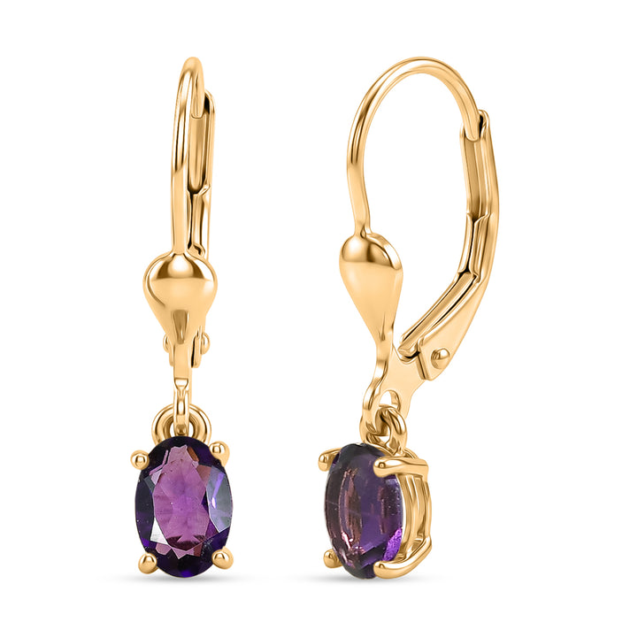 D'Joy - Natural Radiant Ember Garnet Solitaire Lever Back Earring in Yellow Gold Plated Sterling Silver 1.23 Ct. 8618183 1