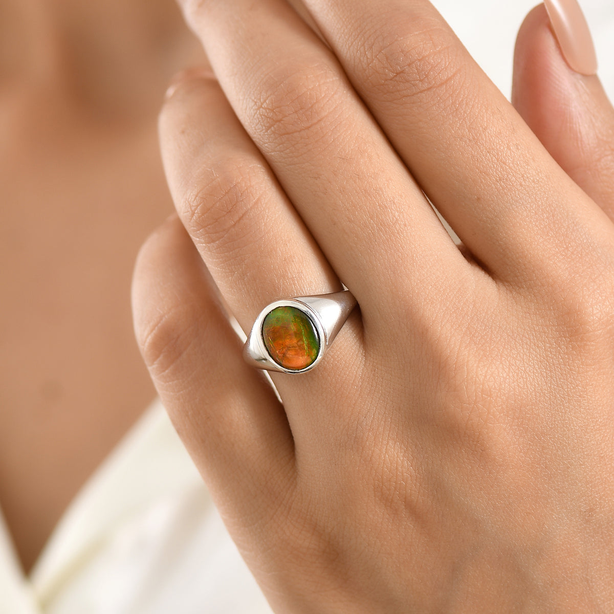 D'Joy - Ammolite Solitaire Ring in Rhodium Overlay Sterling Silver 2.54 Ct. 8557052 2