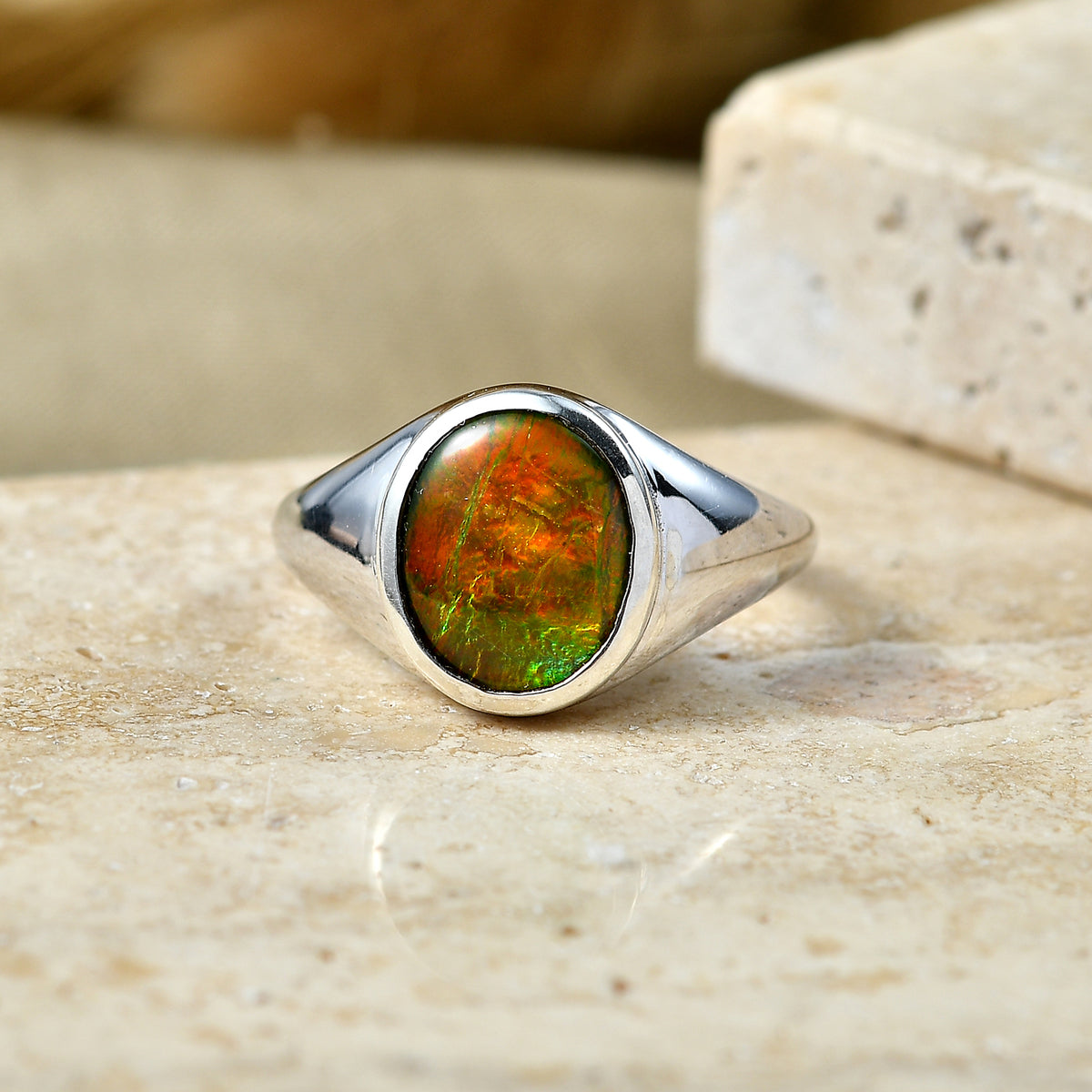 D'Joy - Ammolite Solitaire Ring in Rhodium Overlay Sterling Silver 2.54 Ct. 8557052 3