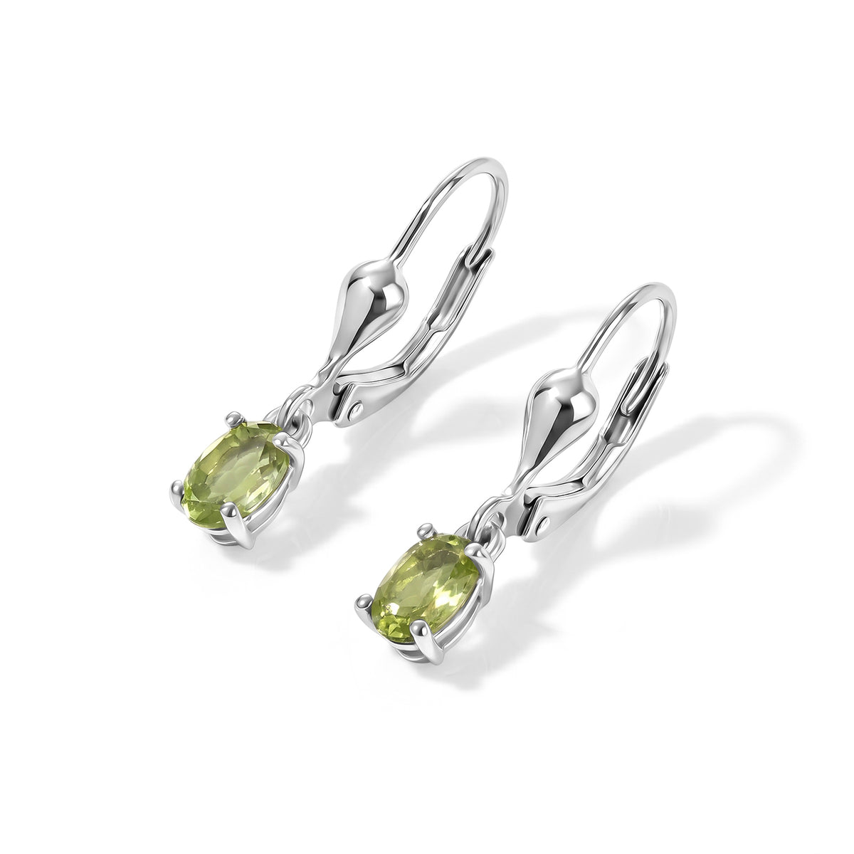 D'Joy - Natural Hebei Peridot Solitaire Lever Back Earring in Rhodium Overlay Sterling Silver 1.00 Ct. V32565119 0