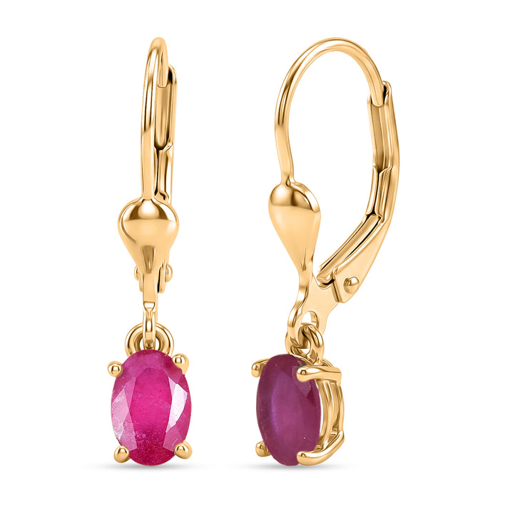 Royal Bali Collection - D'Joy African Ruby Solitaire Lever Back Earring in 18K Vermeil Yellow Gold Plated Sterling Silver 1.38 Ct. 8557071 1