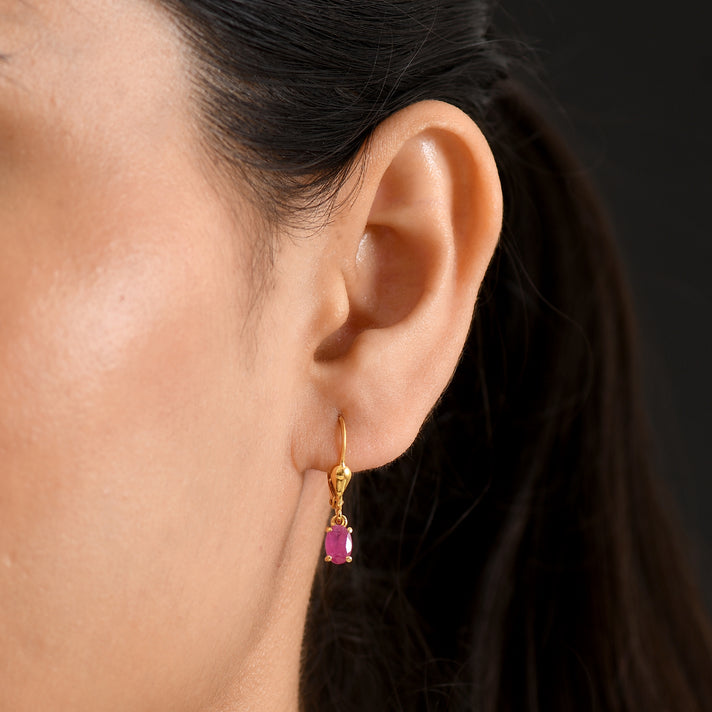 Royal Bali Collection - D'Joy African Ruby Solitaire Lever Back Earring in 18K Vermeil Yellow Gold Plated Sterling Silver 1.38 Ct. 8557071 2