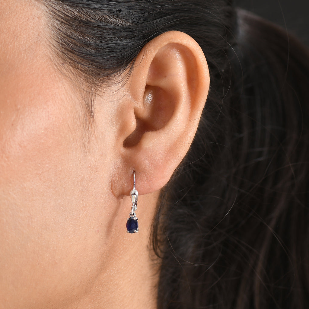 Royal Bali Collection - D'Joy Masoala Sapphire Solitaire Lever Back Earring in Rhodium Overlay Sterling Silver 1.46 Ct._8557074_1