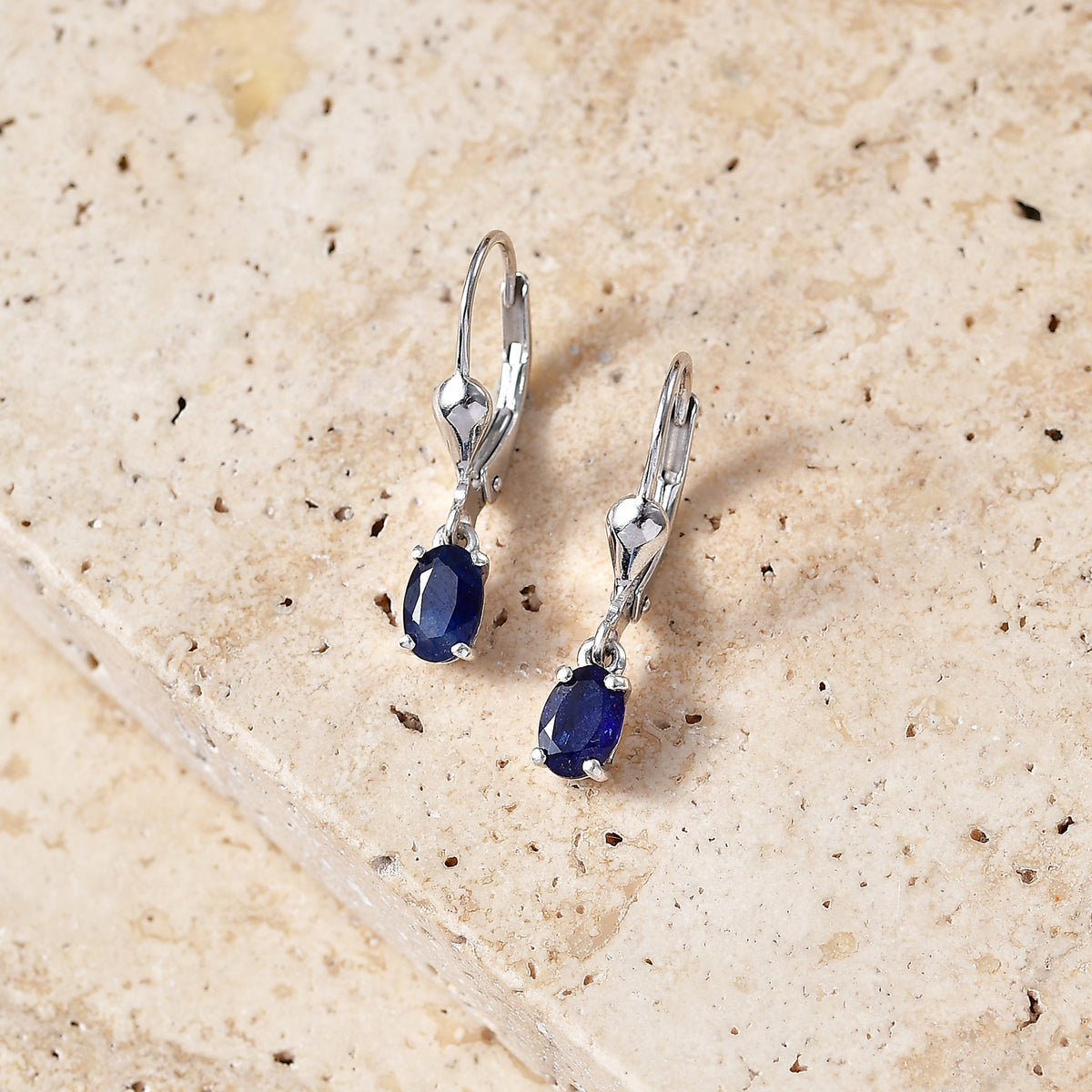 D'Joy Masoala Sapphire Solitaire Lever Back Earring in Rhodium Overlay Sterling Silver 1.46 Ct. 8557074 3