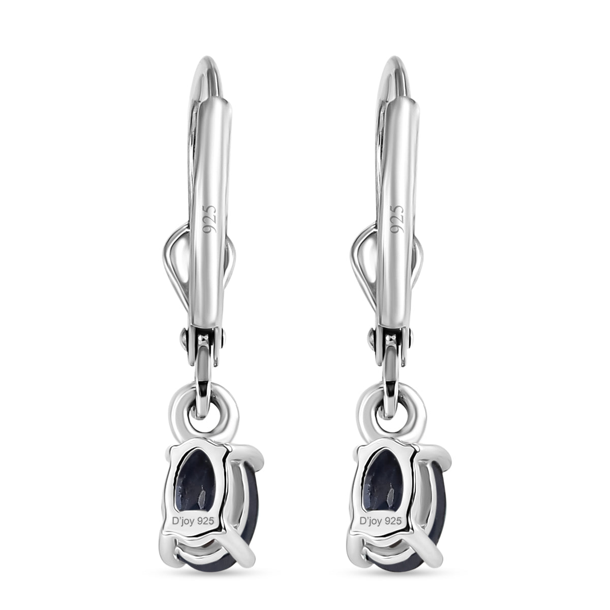 D'Joy Masoala Sapphire Solitaire Lever Back Earring in Rhodium Overlay Sterling Silver 1.46 Ct. 8557074 5