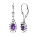 Royal Bali Collection - D'Joy African Amethyst & White Zircon Halo Earring with Lever Back in Rhodium Overlay Sterling Silver 1.38 Ct._8557078