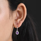 Royal Bali Collection - D'Joy African Amethyst & White Zircon Halo Earring with Lever Back in Rhodium Overlay Sterling Silver 1.38 Ct._8557078_1