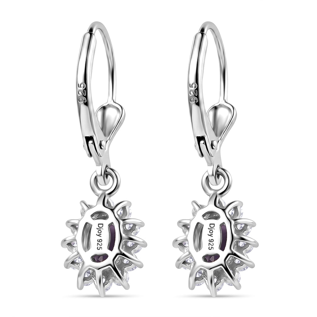 Royal Bali Collection - D'Joy African Amethyst & White Zircon Halo Earring with Lever Back in Rhodium Overlay Sterling Silver 1.38 Ct._8557078_4