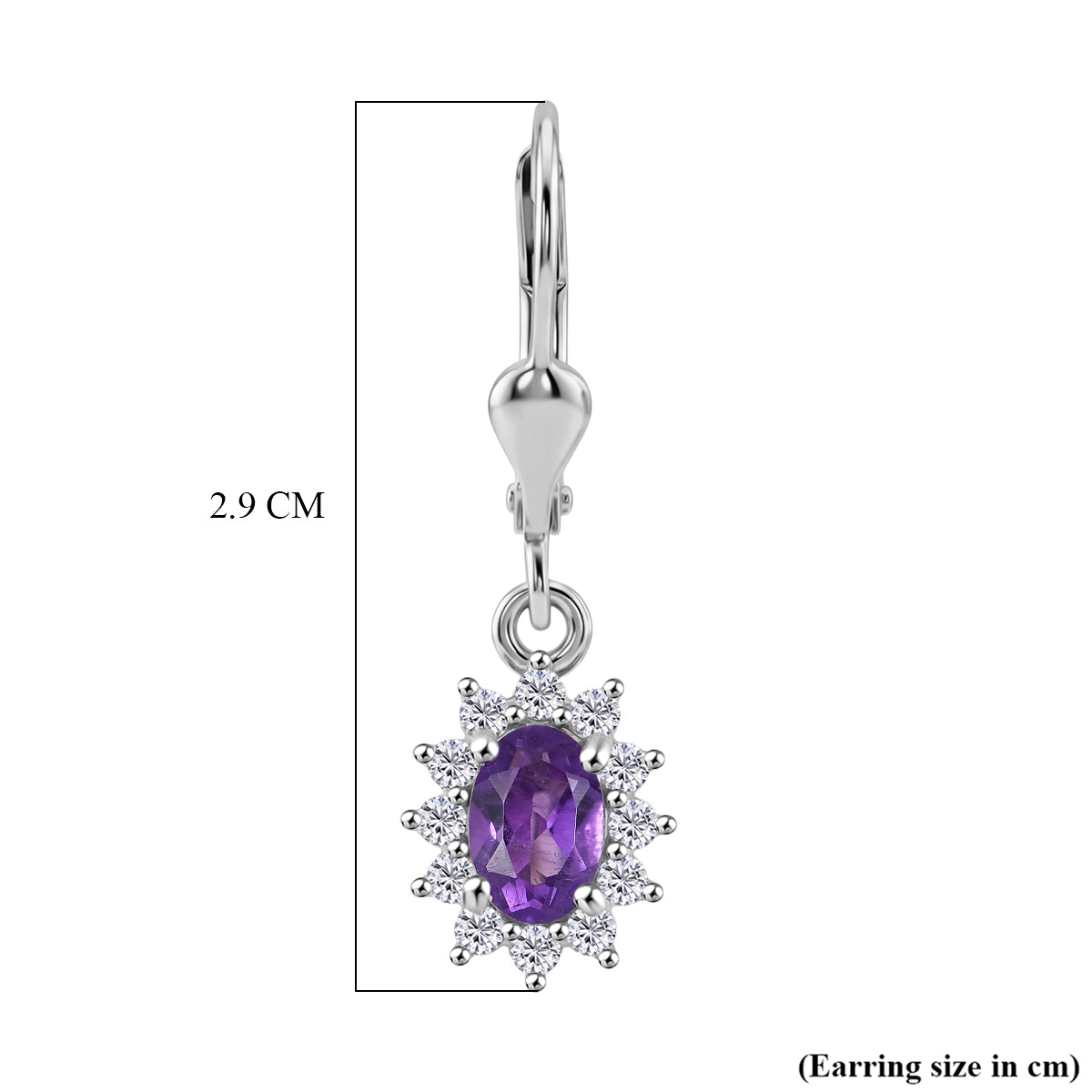 Royal Bali Collection - D'Joy African Amethyst &amp; White Zircon Halo Earring with Lever Back in Rhodium Overlay Sterling Silver 1.38 Ct. 8557078 6