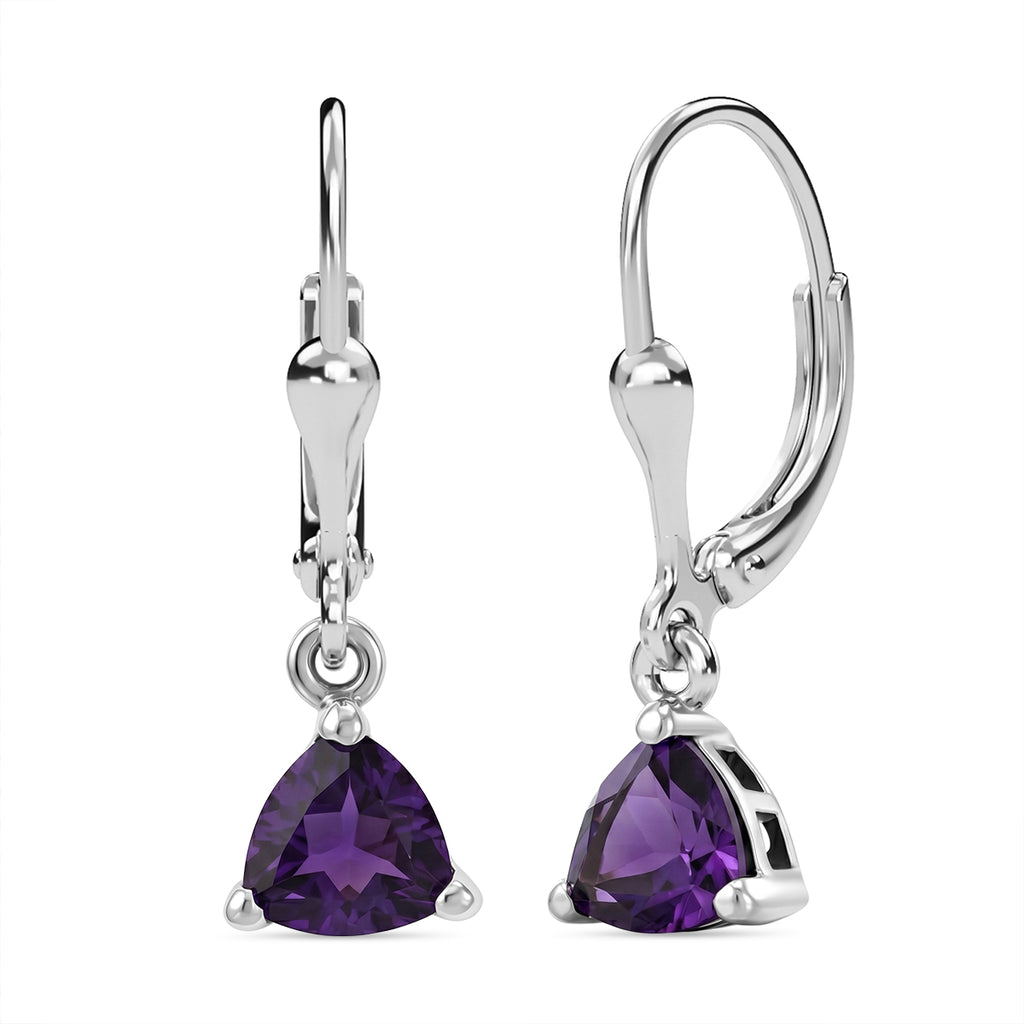 Royal Bali Collection - D'Joy African Amethyst Solitaire Lever Back Earring in Rhodium Overlay Sterling Silver 1.34 Ct._8557080