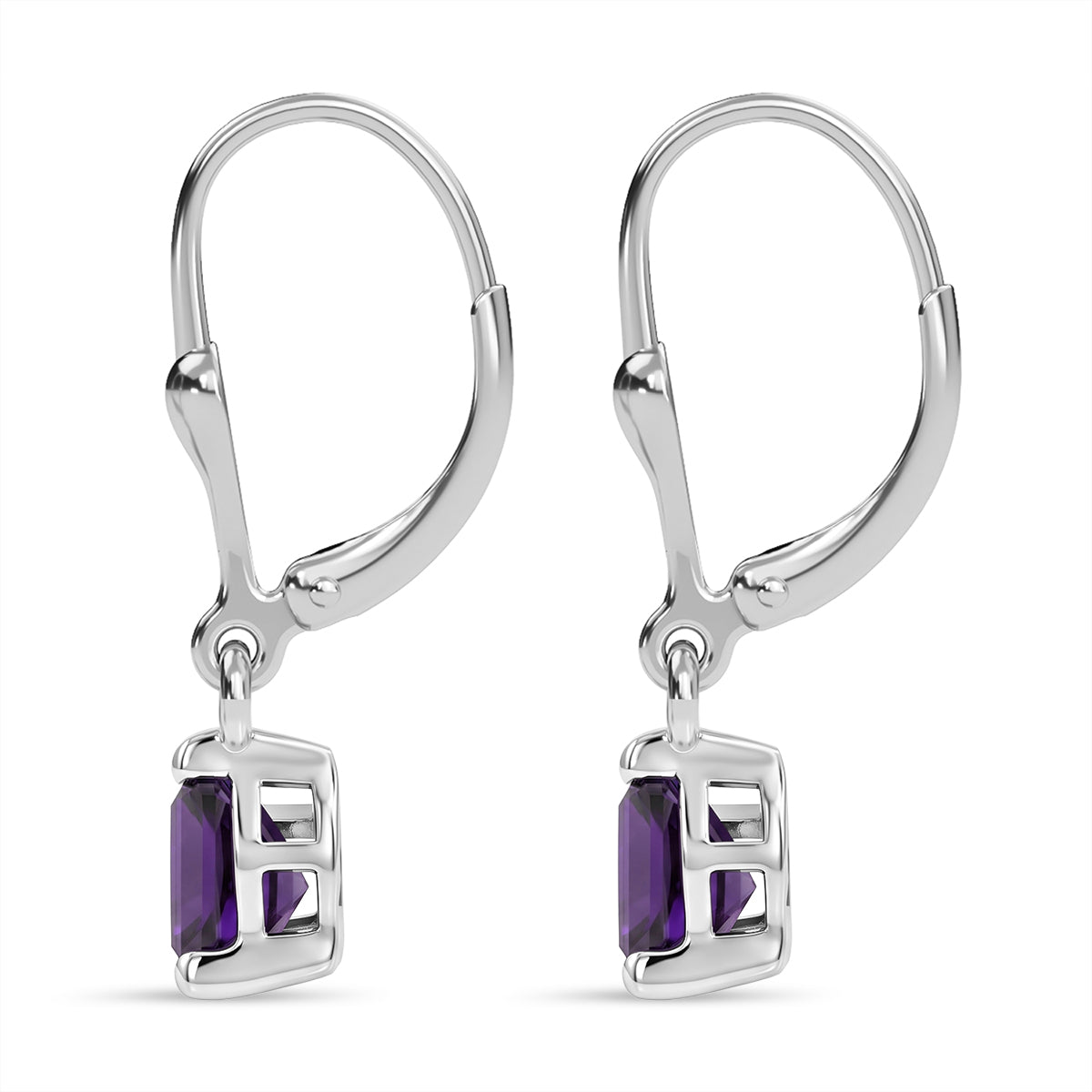 D'Joy African Amethyst Solitaire Lever Back Earring in Rhodium Overlay Sterling Silver 1.34 Ct. 8557080 4