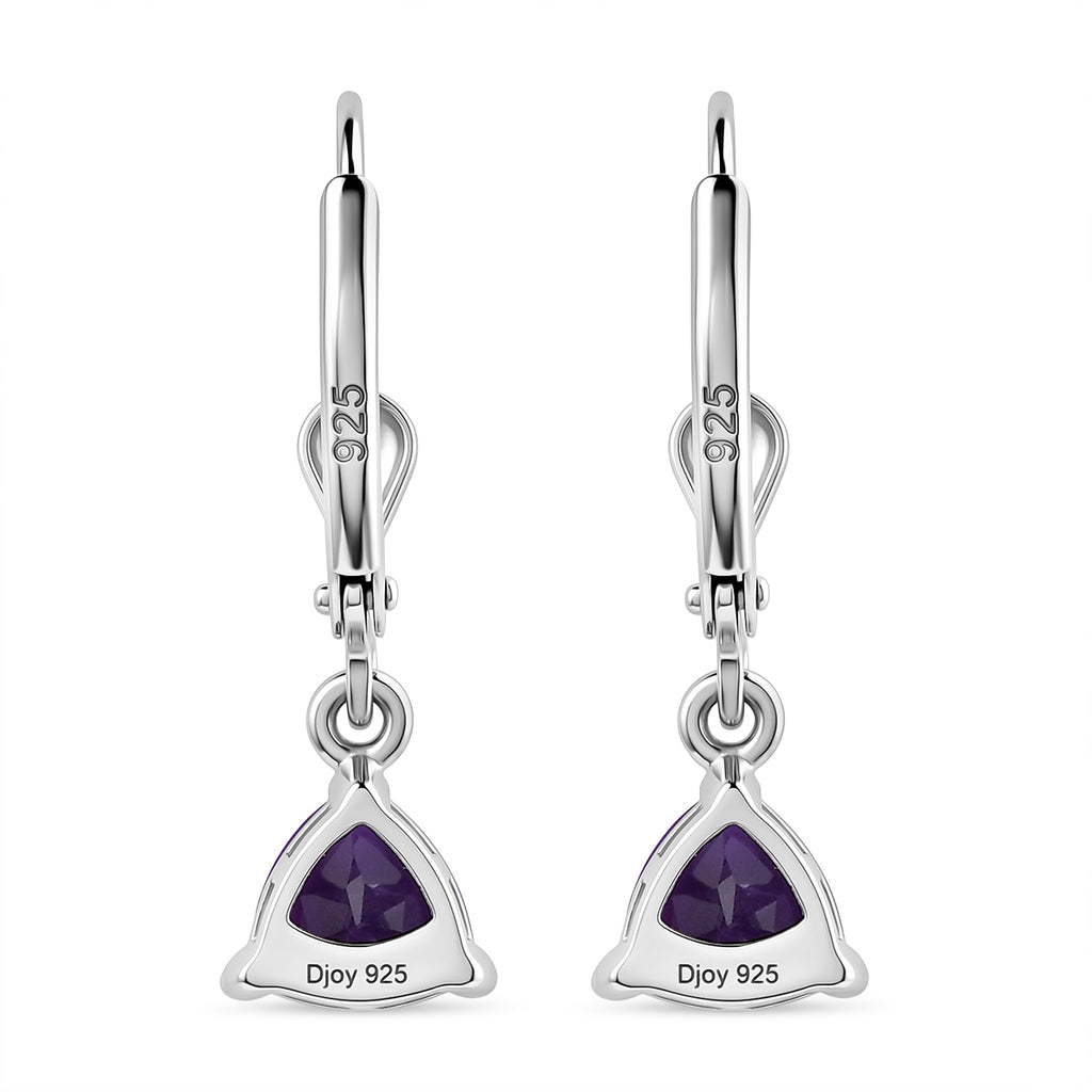 Royal Bali Collection - D'Joy African Amethyst Solitaire Lever Back Earring in Rhodium Overlay Sterling Silver 1.34 Ct._8557080_4