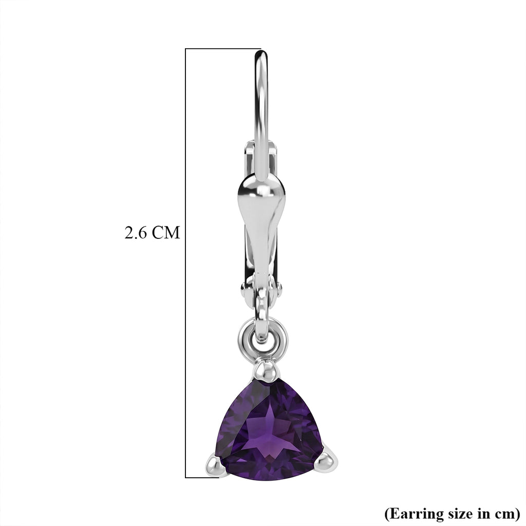 Royal Bali Collection - D'Joy African Amethyst Solitaire Lever Back Earring in Rhodium Overlay Sterling Silver 1.34 Ct._8557080_5