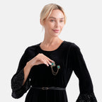 Antique Style Green Crystal Double Brooch with Hanging Chains (16.5cm) - Gold_8557086_2