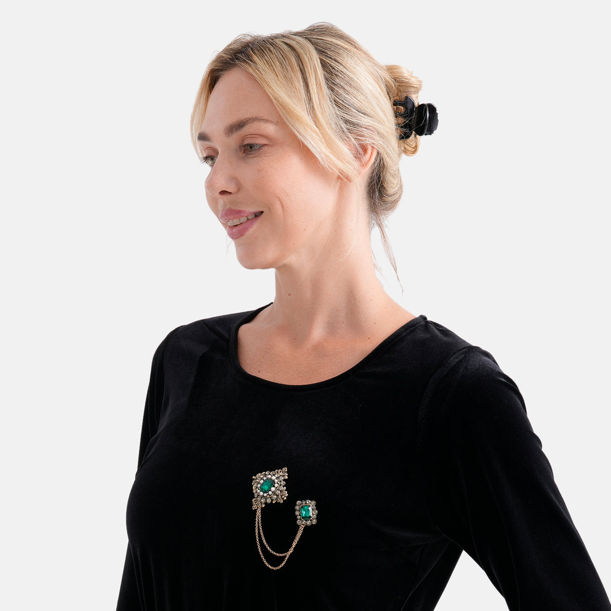 Antique Style Green Crystal Double Brooch with Hanging Chains (16.5cm) - Gold 8557086 4
