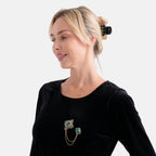 Antique Style Green Crystal Double Brooch with Hanging Chains (16.5cm) - Gold_8557086_3