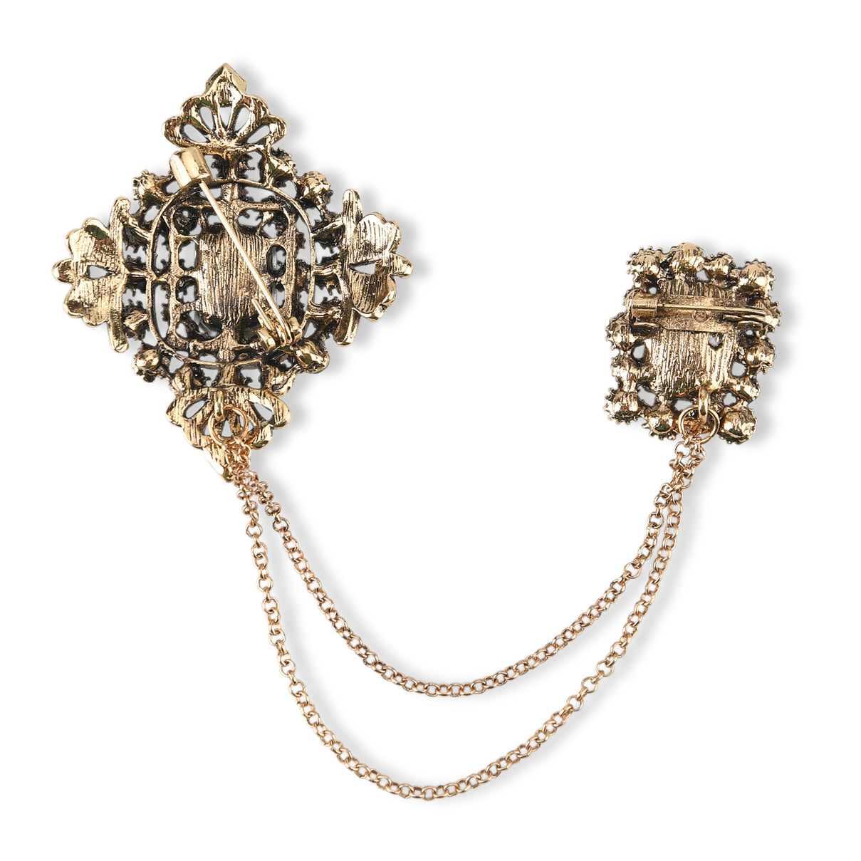 Antique Style Green Crystal Double Brooch with Hanging Chains (16.5cm) - Gold 8557086 5
