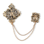 Antique Style Green Crystal Double Brooch with Hanging Chains (16.5cm) - Gold_8557086_4