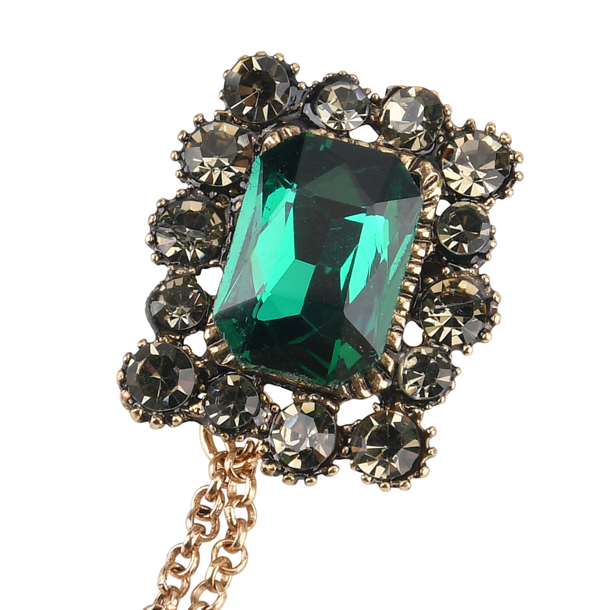 Antique Style Green Crystal Double Brooch with Hanging Chains (16.5cm) - Gold 8557086 7