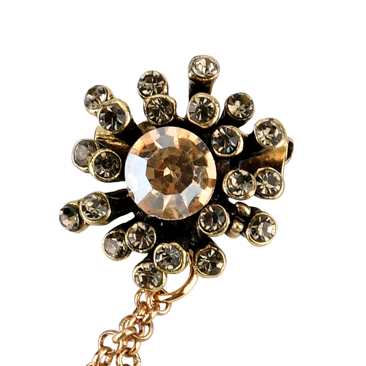 Antique Style Black Crystal Bow Pendant Brooch with Hanging Chains (13cm) - Dark Gold V32517727 7