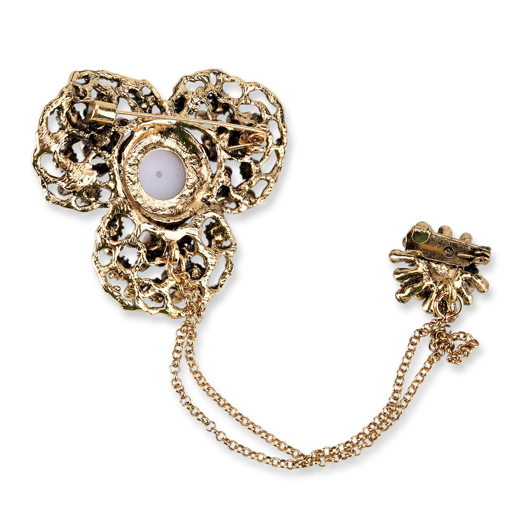 Antique Style Petal Pearl Pendant Brooch with Hanging Chains (15cm) - Dark Gold_8557093_4