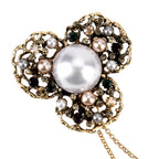 Antique Style Petal Pearl Pendant Brooch with Hanging Chains (15cm) - Dark Gold_8557093_5