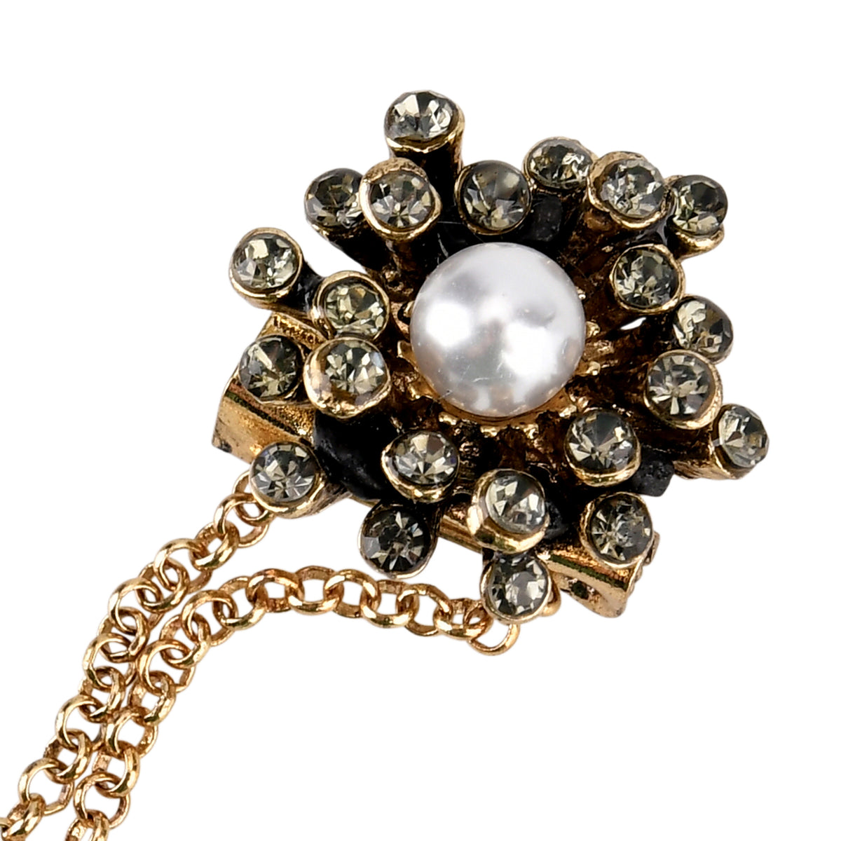 Antique Style Petal Pearl Pendant Brooch with Hanging Chains (15cm) - Dark Gold V32518324 7