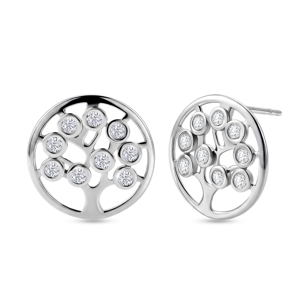 D'Joy - Moissanite Tree of Life Earring with Push Back in Platinum Overlay Sterling Silver_8557120