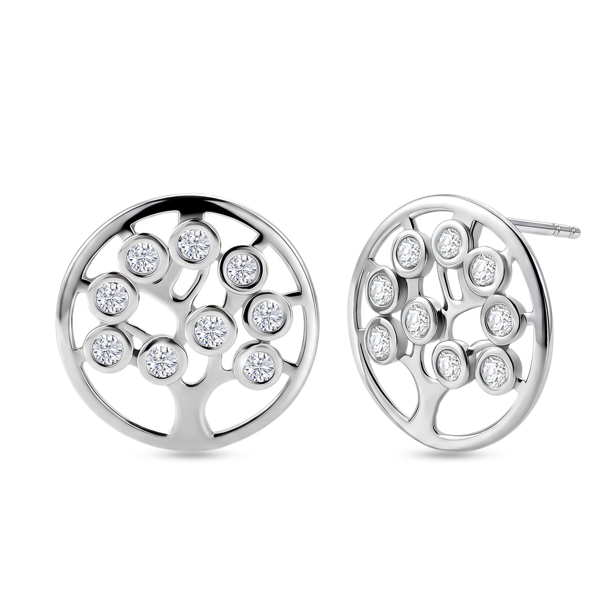 D'Joy - Moissanite Tree of Life Earring with Push Back in Platinum Overlay Sterling Silver V32555493 0