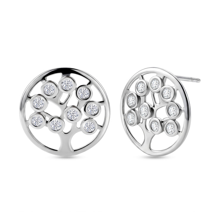D'Joy - Moissanite Tree of Life Earring with Push Back in Platinum Overlay Sterling Silver 8557120 1
