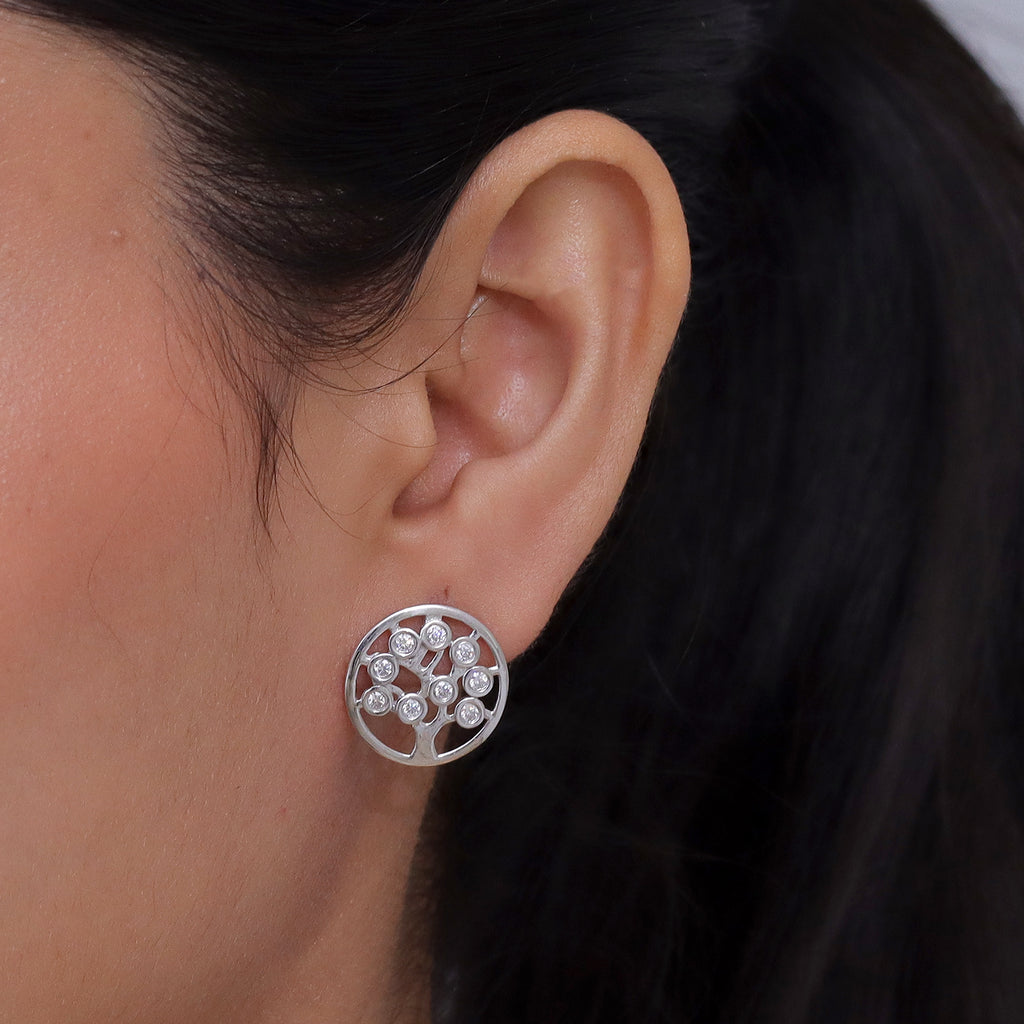 D'Joy - Moissanite Tree of Life Earring with Push Back in Platinum Overlay Sterling Silver_8557120_1
