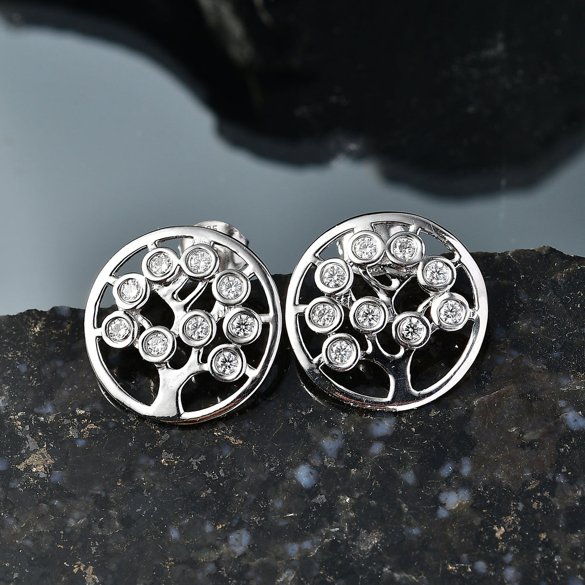 D'Joy - Moissanite Tree of Life Earring with Push Back in Platinum Overlay Sterling Silver V32555493 3