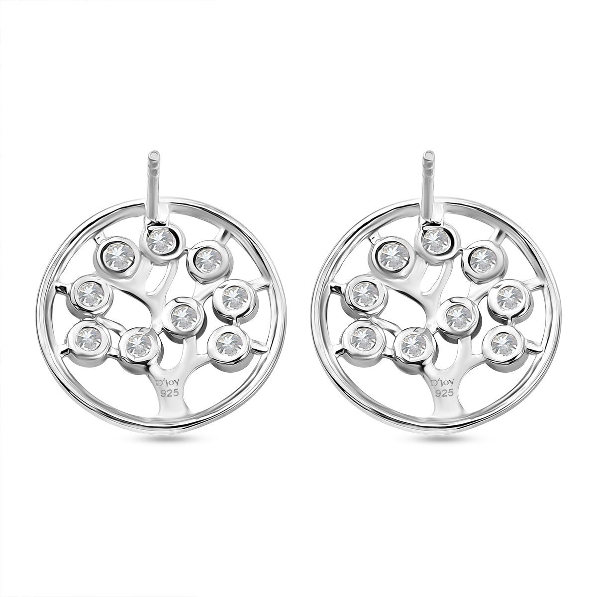 D'Joy - Moissanite Tree of Life Earring with Push Back in Platinum Overlay Sterling Silver V32555493 5