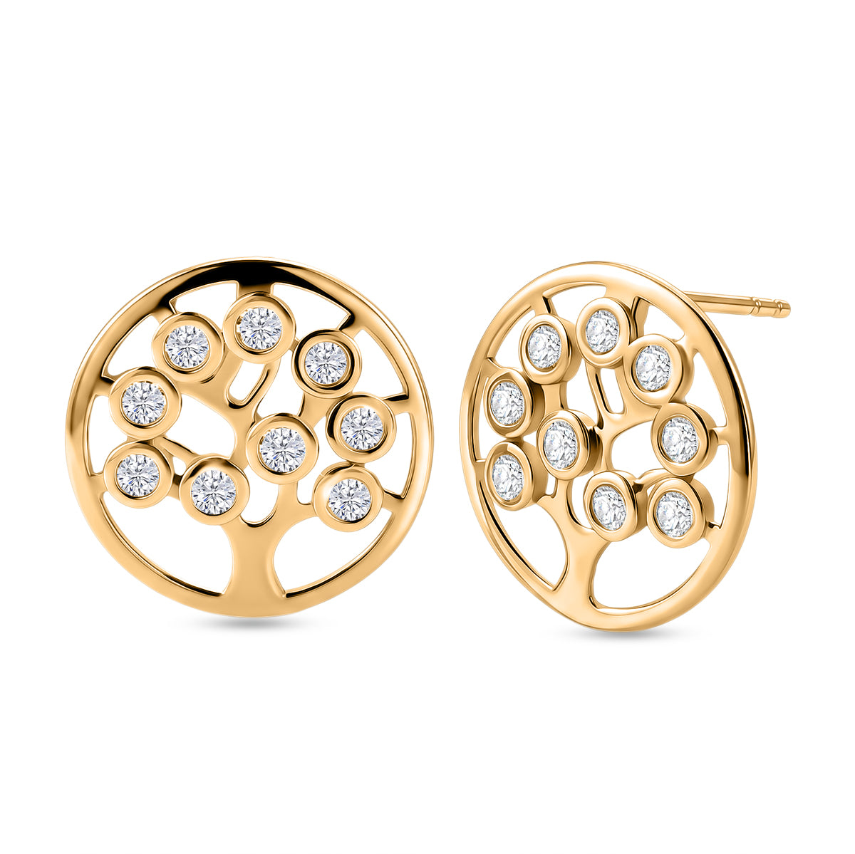 D'Joy - Moissanite Tree of Life Earring with Push Post in Yellow Gold Plated Sterling Silver 8557121 0