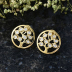 D'Joy - Moissanite Tree of Life Earring with Push Post in Yellow Gold Plated Sterling Silver_8557121_2