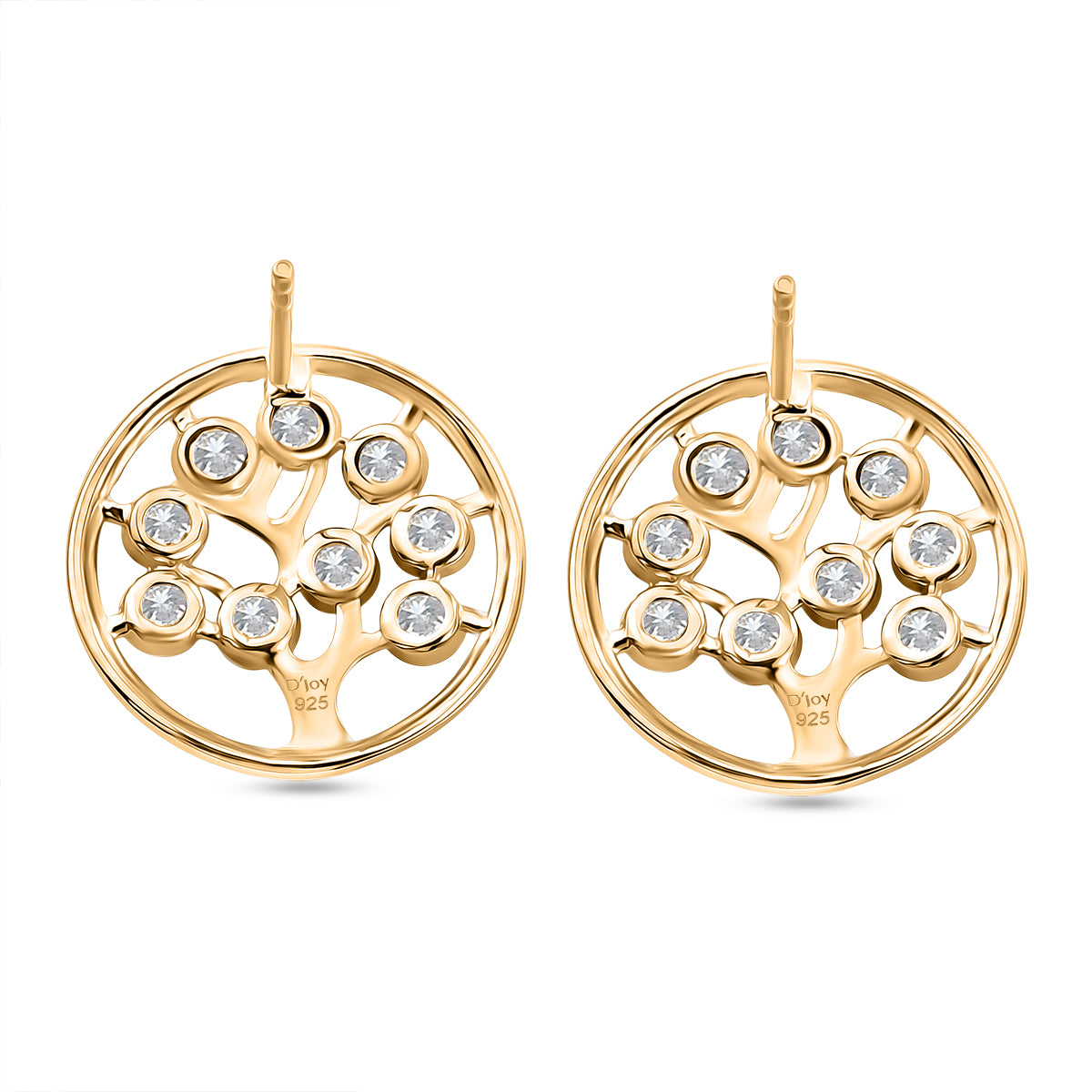 D'Joy - Moissanite Tree of Life Earring with Push Post in Yellow Gold Plated Sterling Silver 8557121 5