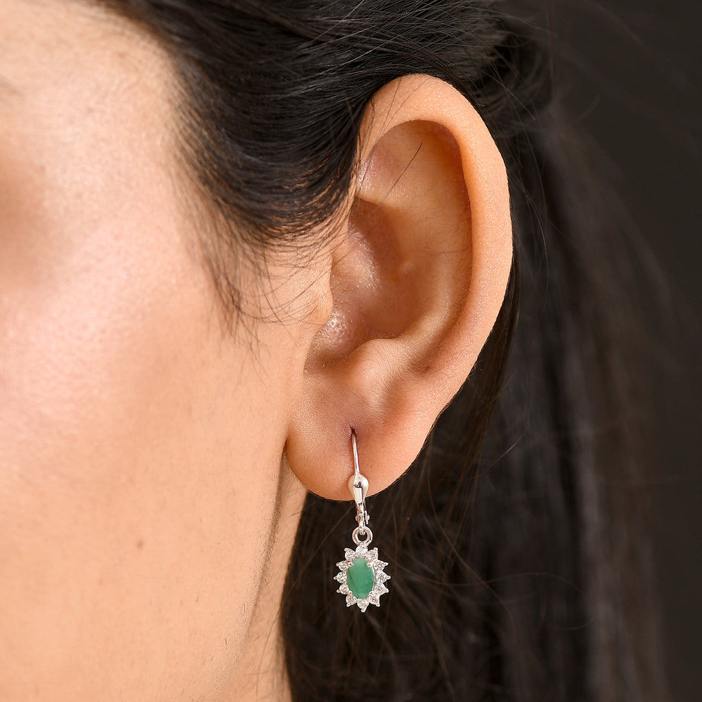 Royal Bali Collection - D'Joy Socoto Emerald & White Zircon Earring with Lever Back in Rhodium Overlay Sterling Silver 1.50 Ct._8557229_1