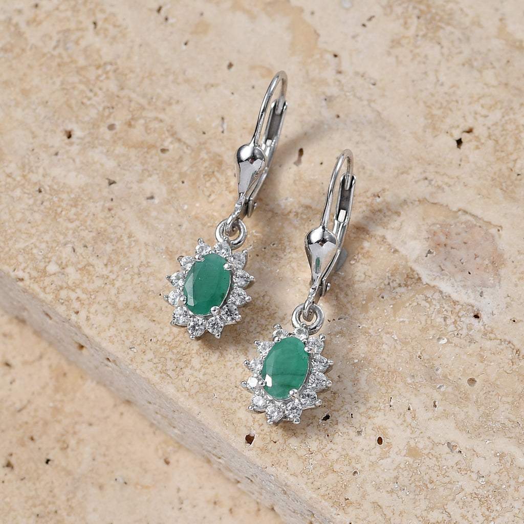 Royal Bali Collection - D'Joy Socoto Emerald & White Zircon Earring with Lever Back in Rhodium Overlay Sterling Silver 1.50 Ct._8557229_2