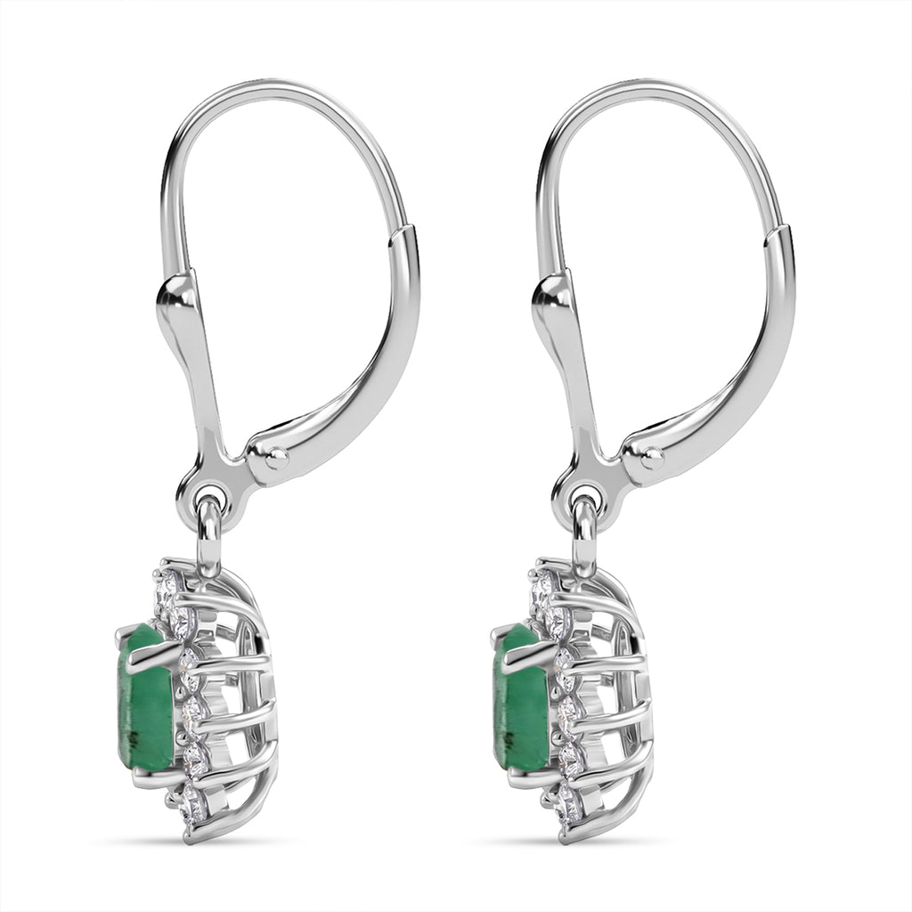 Royal Bali Collection - D'Joy Socoto Emerald & White Zircon Earring with Lever Back in Rhodium Overlay Sterling Silver 1.50 Ct._8557229_3