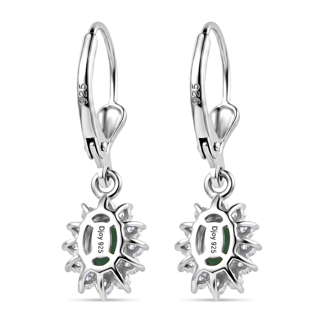 Royal Bali Collection - D'Joy Socoto Emerald & White Zircon Earring with Lever Back in Rhodium Overlay Sterling Silver 1.50 Ct._8557229_4