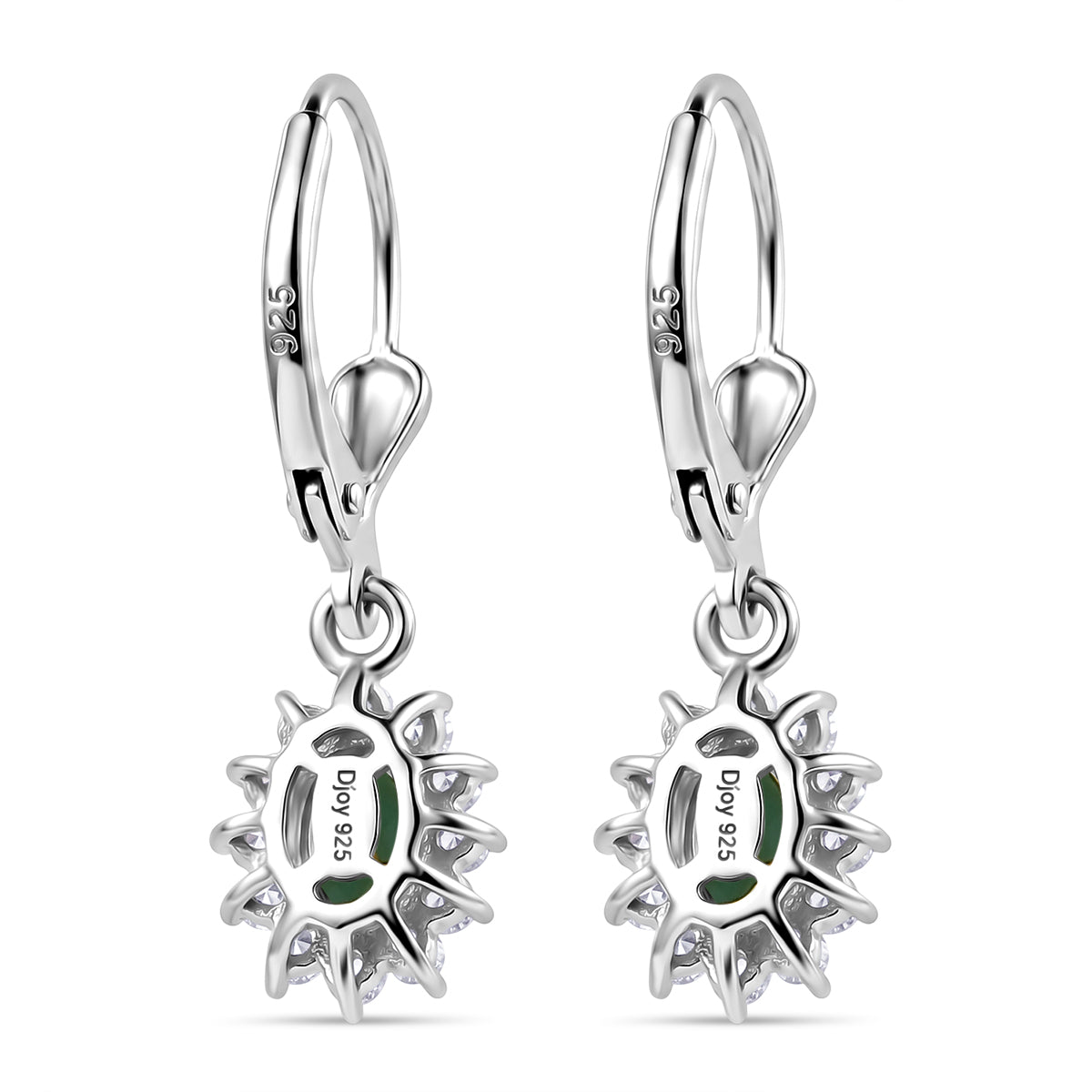 Royal Bali Collection - D'Joy Socoto Emerald &amp; White Zircon Earring with Lever Back in Rhodium Overlay Sterling Silver 1.50 Ct. 8557229 5