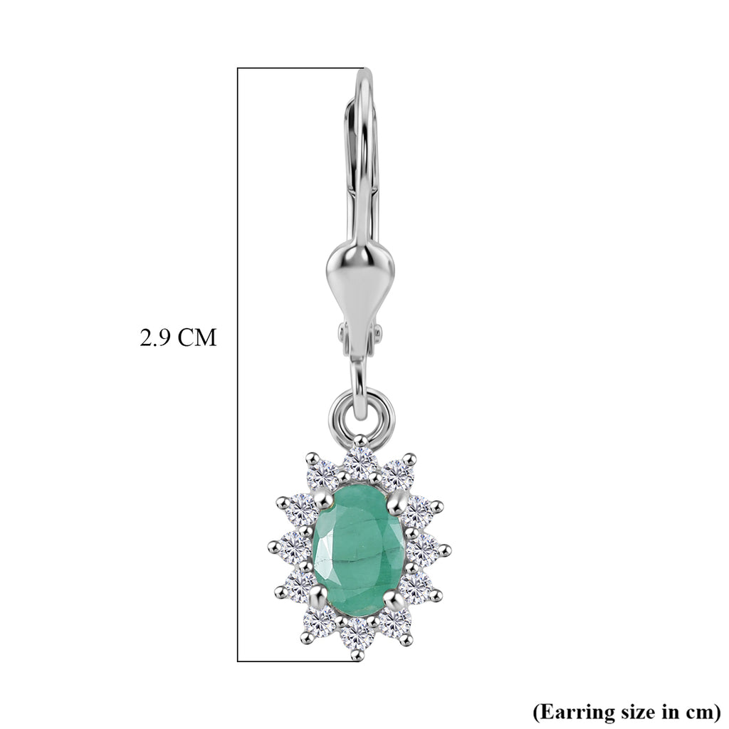 Royal Bali Collection - D'Joy Socoto Emerald & White Zircon Earring with Lever Back in Rhodium Overlay Sterling Silver 1.50 Ct._8557229_5