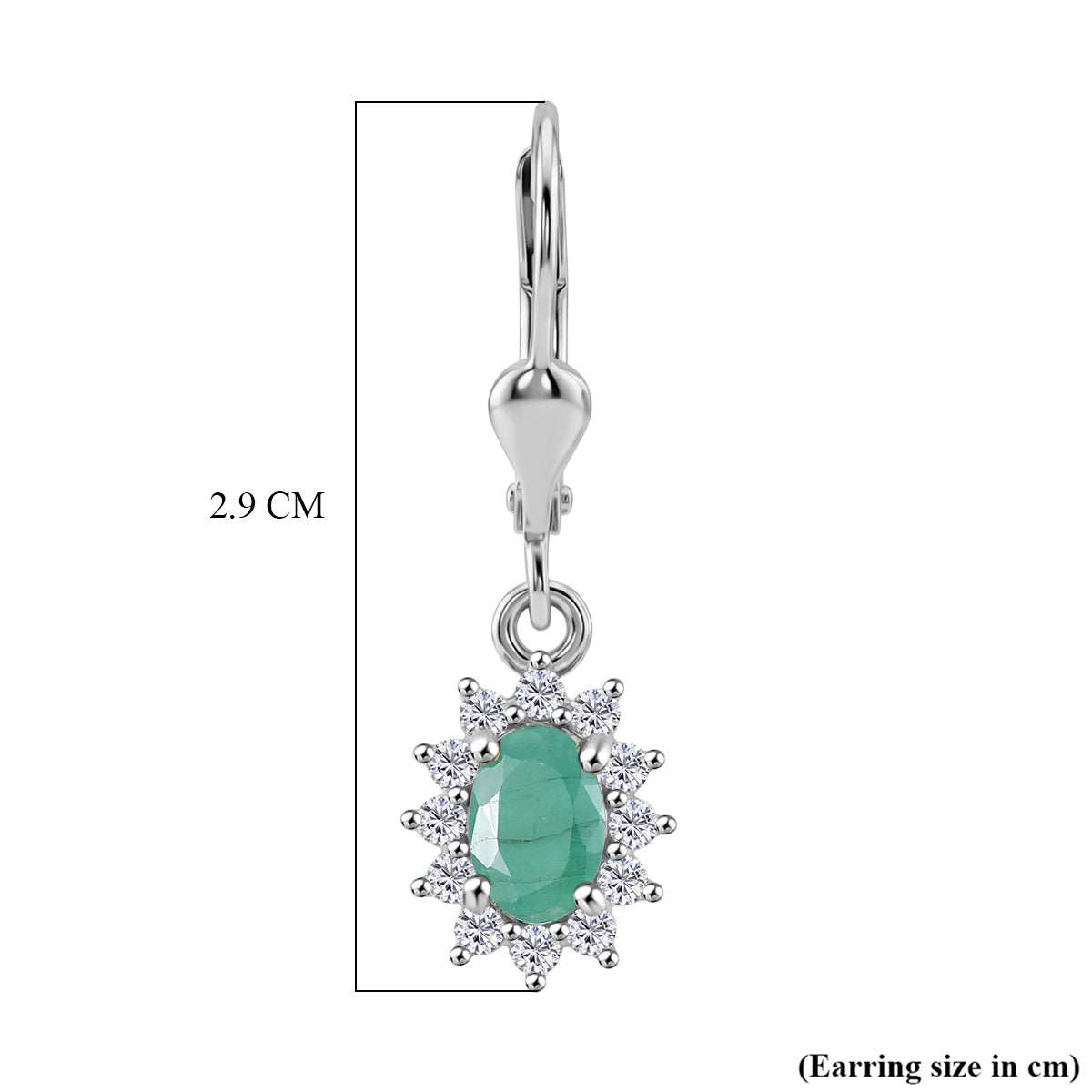 Royal Bali Collection - D'Joy Socoto Emerald &amp; White Zircon Earring with Lever Back in Rhodium Overlay Sterling Silver 1.50 Ct. 8557229 6
