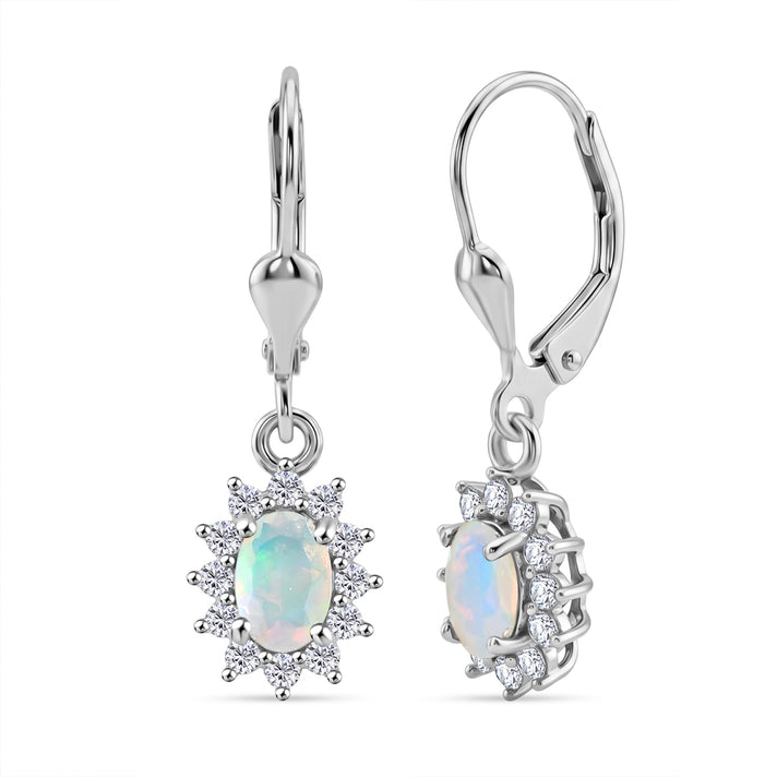 D'Joy London Blue Topaz &amp; White Zircon Earring with Lever Back in Rhodium Overlay Sterling Silver 1.65 Ct. 8557239 1