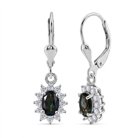 Royal Bali Collection - D'Joy London Blue Topaz &amp; White Zircon Earring with Lever Back in Rhodium Overlay Sterling Silver 1.65 Ct. 8557239 1