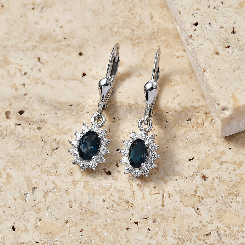 Royal Bali Collection - D'Joy London Blue Topaz & White Zircon Earring with Lever Back in Rhodium Overlay Sterling Silver 1.65 Ct._8557239_2
